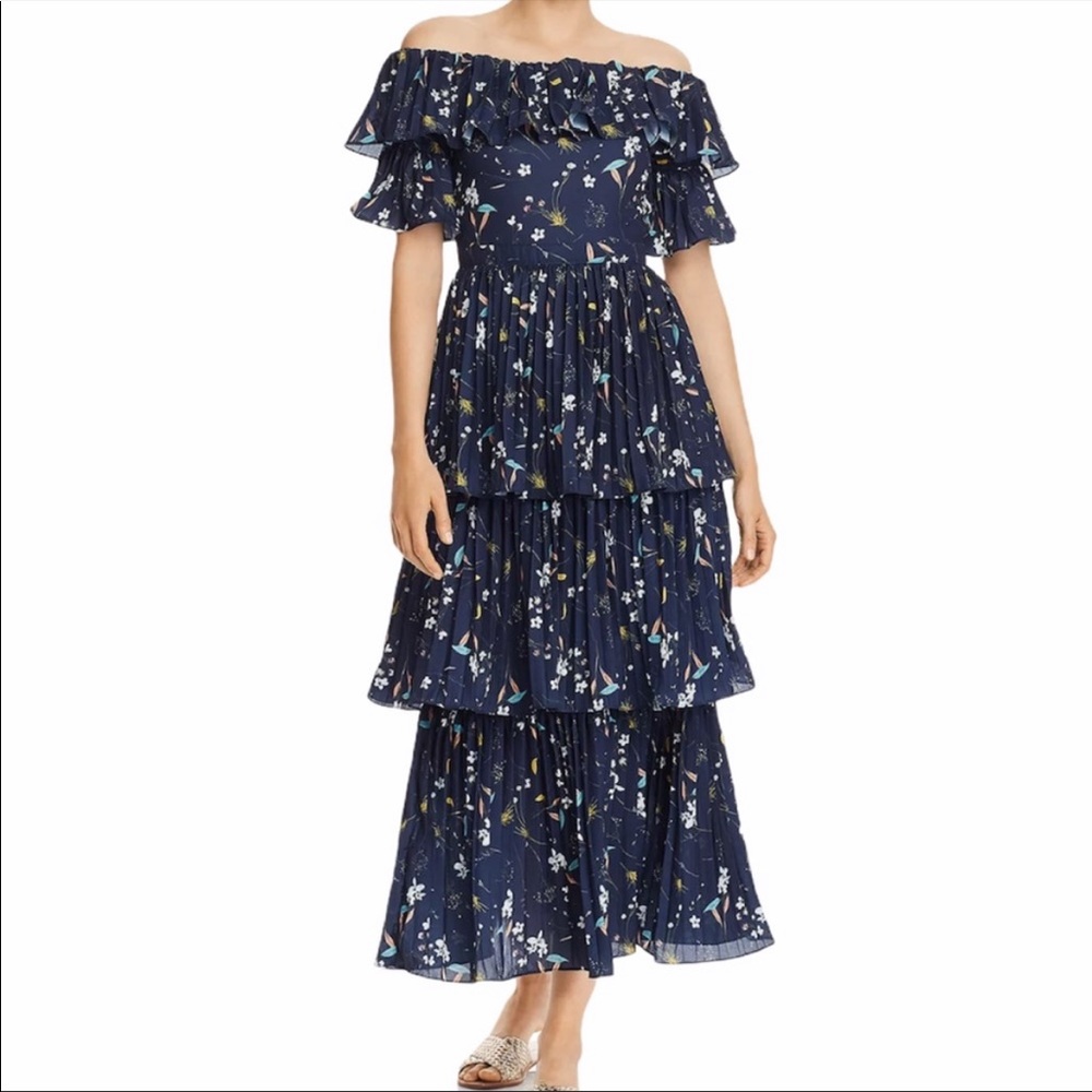 Aqua Vinny Floral Tiered Pleated Maxi Dress - Gem